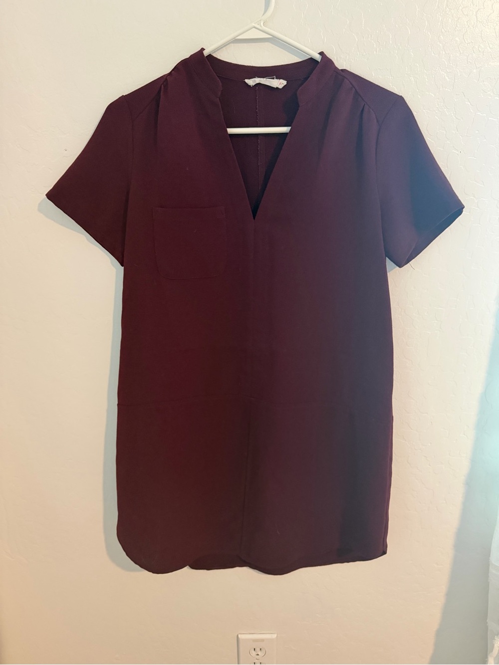 Lush Burgundy V-Neck Short Sleeve Mini Dress